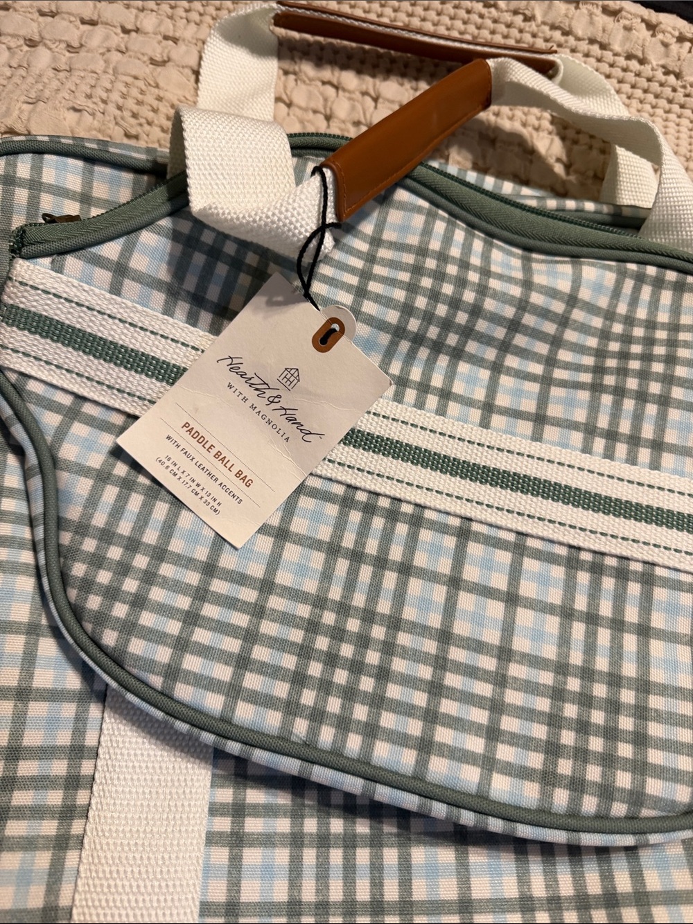Hearth & Hand Sage and White Plaid Tote